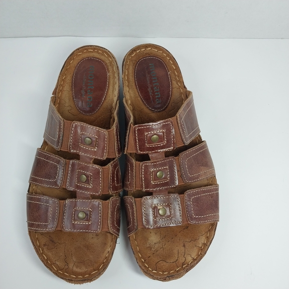 Montana Artisan Crafted Boho Slide Size 10 M Brown Leather Slip On Sandals Shoes - Picture 3 of 13